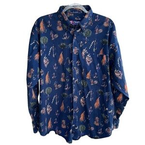 Ralph Lauren Chaps Fly Fishing Lure Print Button Down Shirt Large Navy Blue GUC